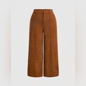 Trendy Shein Wide Leg Pants | Burnt Orange Corduroy High Waist (0XL/12)